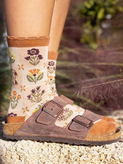 Boxed Boho Sock Set, Set of 3 - Cream Folk Floral
