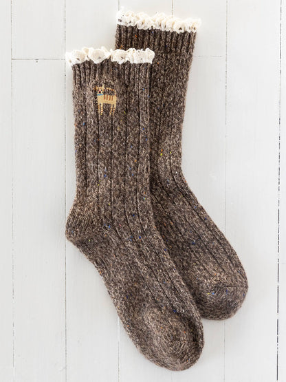 Little Things Embroidered Socks - Cat
