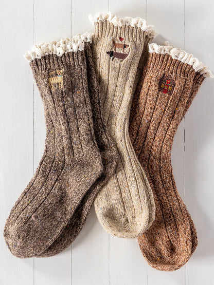 Little Things Embroidered Socks - Cat
