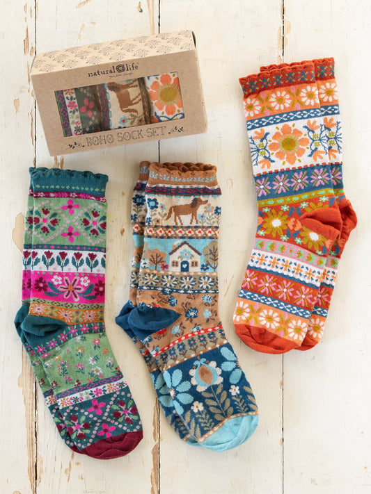Boxed Boho Sock Set, Set of 3 - Dog