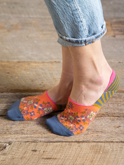 No Show Socks, Set of 2 - Dark Turquoise Floral