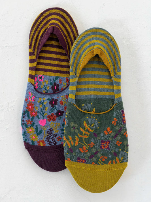 No Show Socks, Set of 2 - Jewel Border